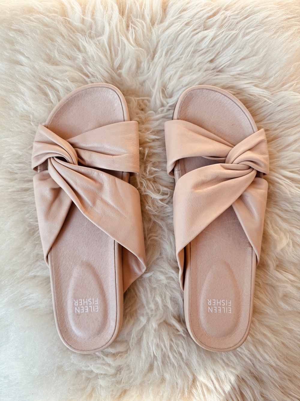 Eileen Fisher Tan Leather Knot Slide Sandals- 9 - Like New